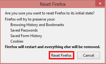 Confirm Reset Firefox